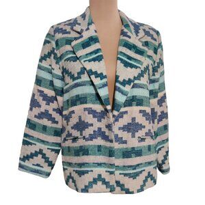 Vintage Bedford Fair Lifestyles Womens Petite Blazer Southwestern Boho Sz 14